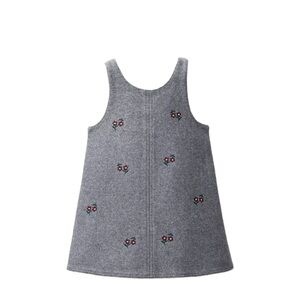 Gray Wool Tank with Red Floral Embroidery
